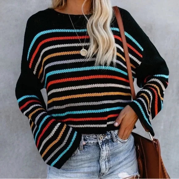 Gemütlicher gestreifter V-Ausschnitt-Strickpullover für lässig-schicke Looks
