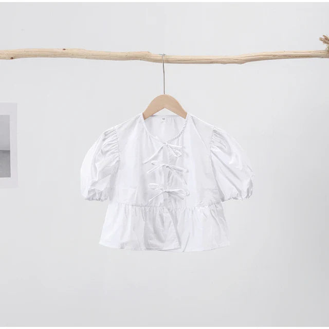 Bluse mit Leopardenmuster, Puffärmeln und Schleifendetail