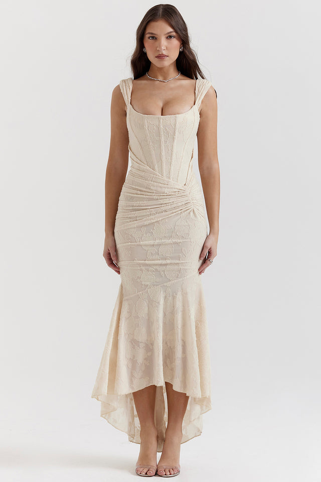 Fließendes Taillenbetontes Midi-Kleid