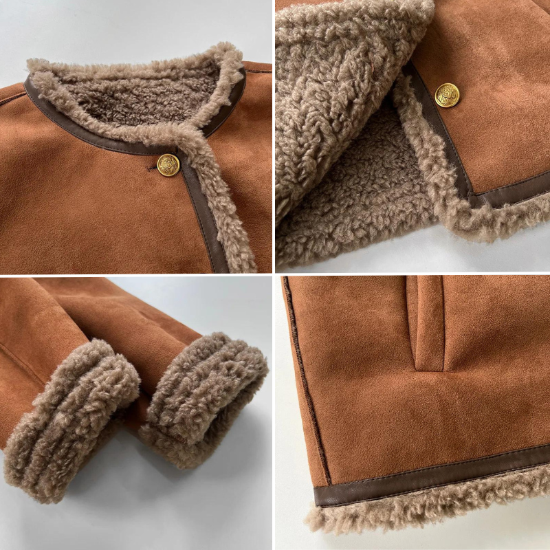 Gemütliche braune Damenjacke mit Fleecefutter und Knöpfen