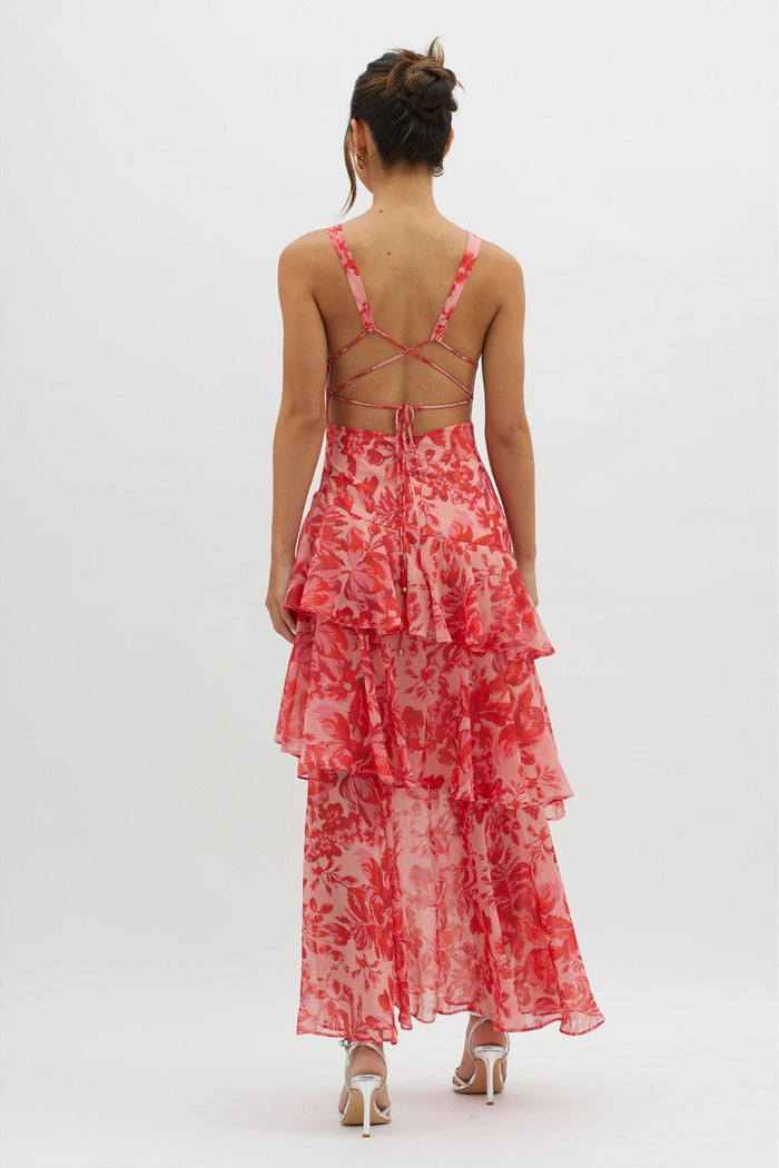 Maxikleid mit Blumenmuster und Rüschen für sommerliche Eleganz