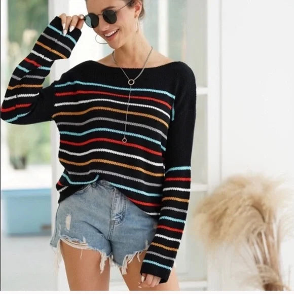 Gemütlicher gestreifter V-Ausschnitt-Strickpullover für lässig-schicke Looks