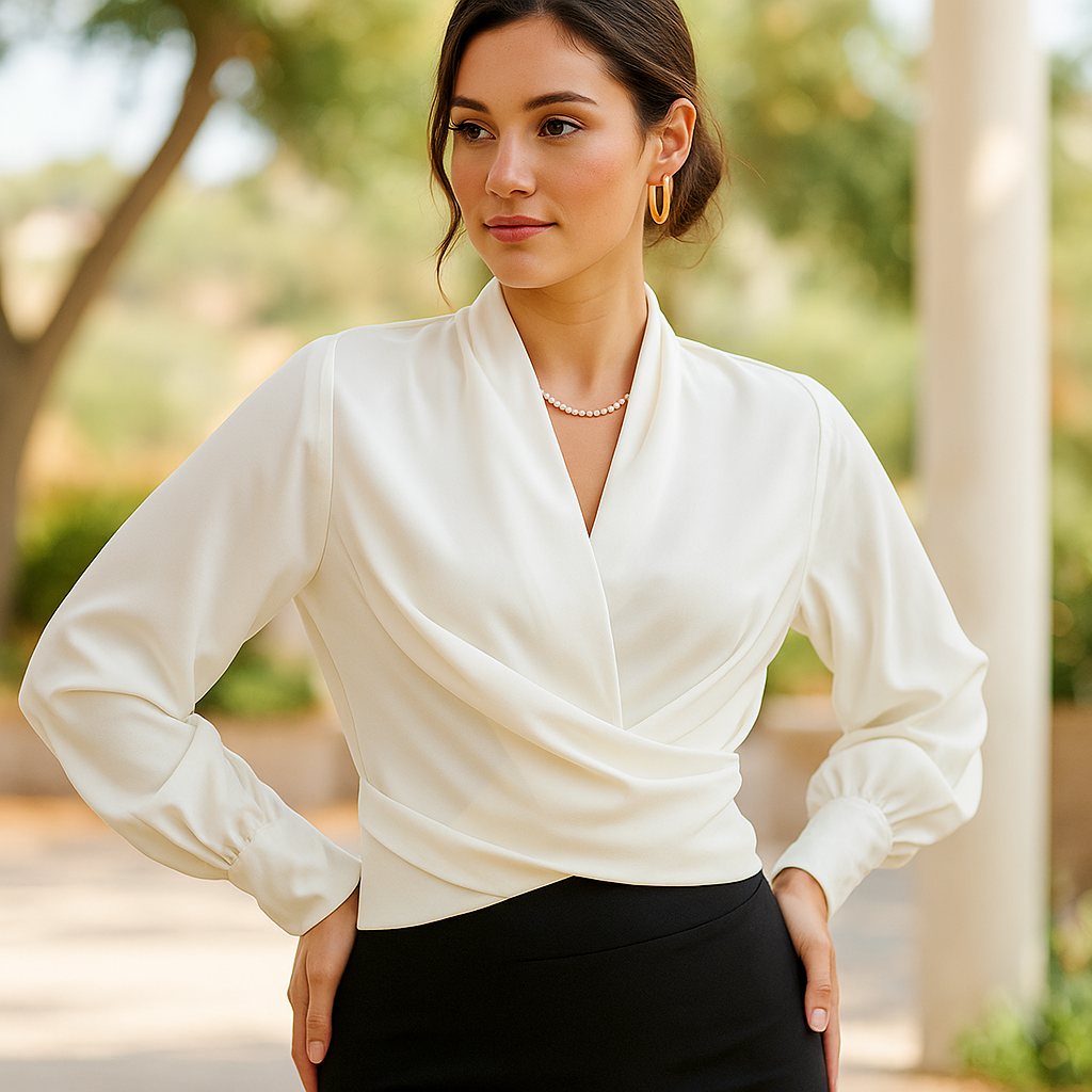Schicke Bluse mit Puffärmeln und V-Ausschnitt für mühelose Eleganz