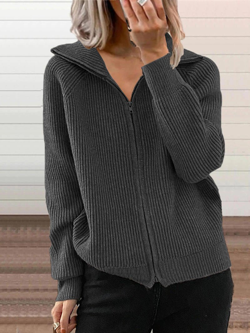 Gemütliche Dicke Baumwoll-Strickjacke mit Reißverschluss