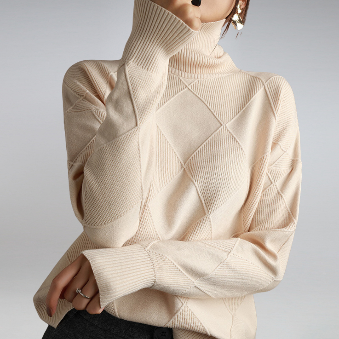Gemütlicher geometrischer Strickpullover mit Rollkragen