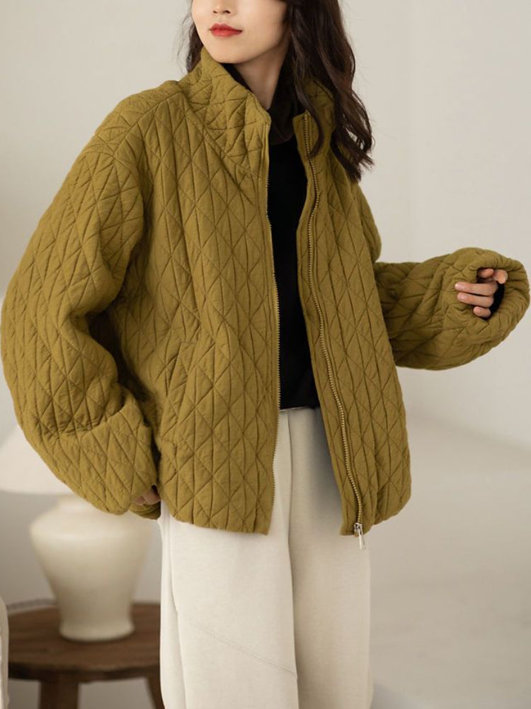 Texturierte Stehkragenjacke mit Seitentaschen