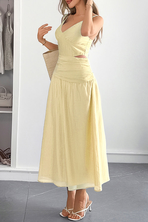 Ärmelloses Damen-Maxikleid mit V-Ausschnitt und hohlem Taillendesign