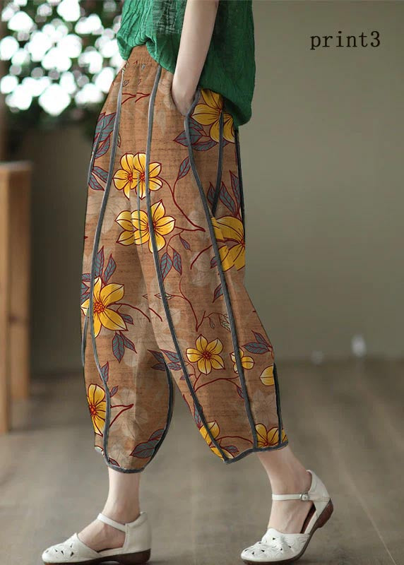 Weiße Leinen-Patchwork-Haremshosen mit Taschen und Streifen