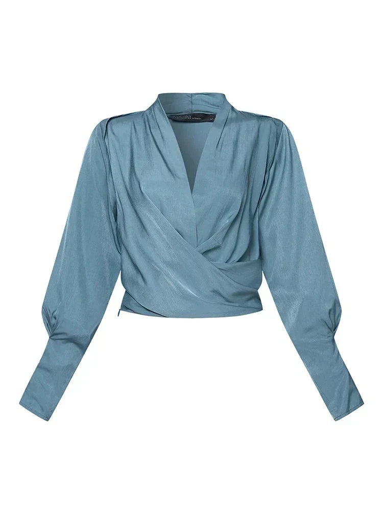 Schicke Bluse mit Puffärmeln und V-Ausschnitt für mühelose Eleganz