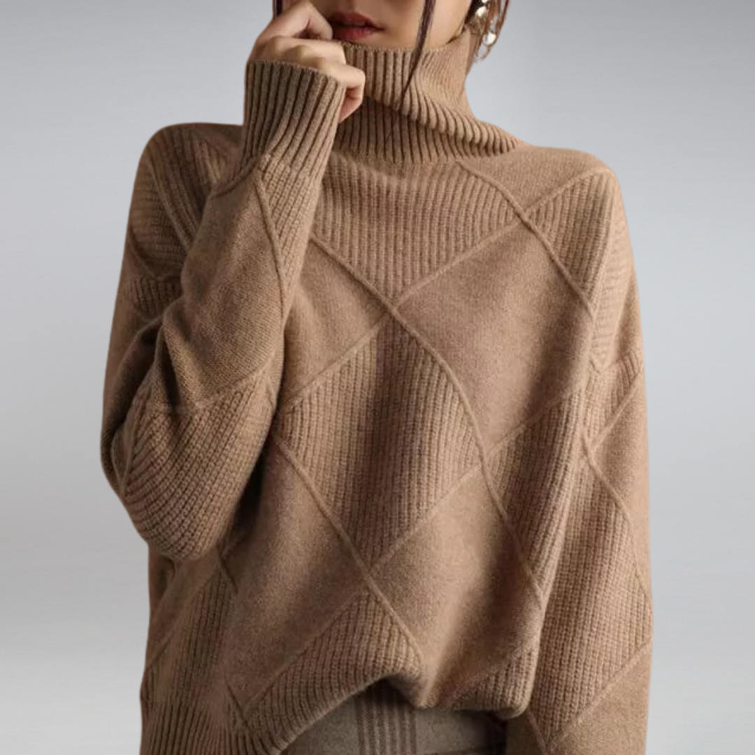 Gemütlicher geometrischer Strickpullover mit Rollkragen