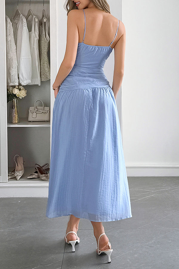 Ärmelloses Damen-Maxikleid mit V-Ausschnitt und hohlem Taillendesign