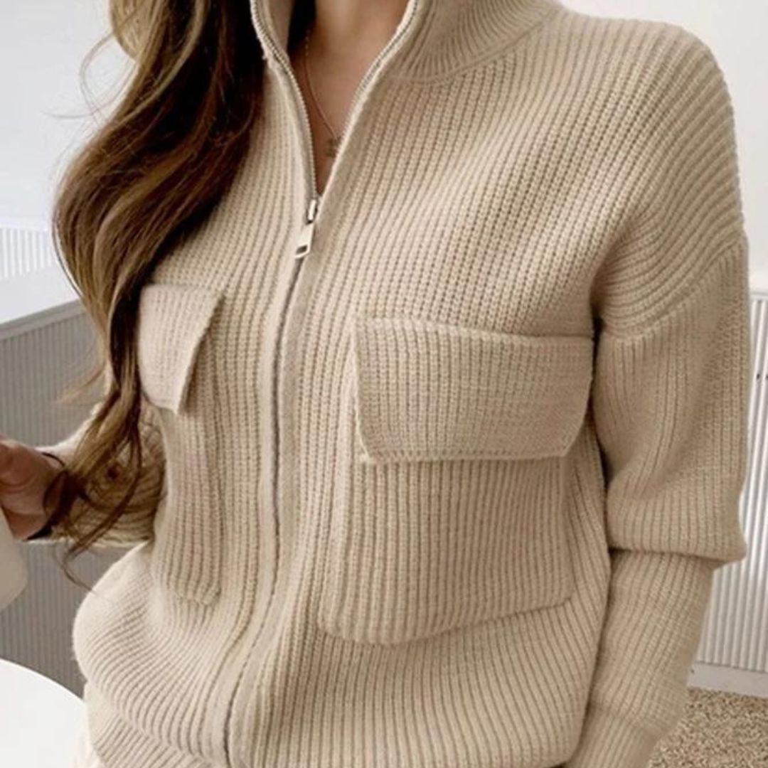 Gemütlicher Strickpullover mit Reißverschluss und Taschen für den Freizeitlook