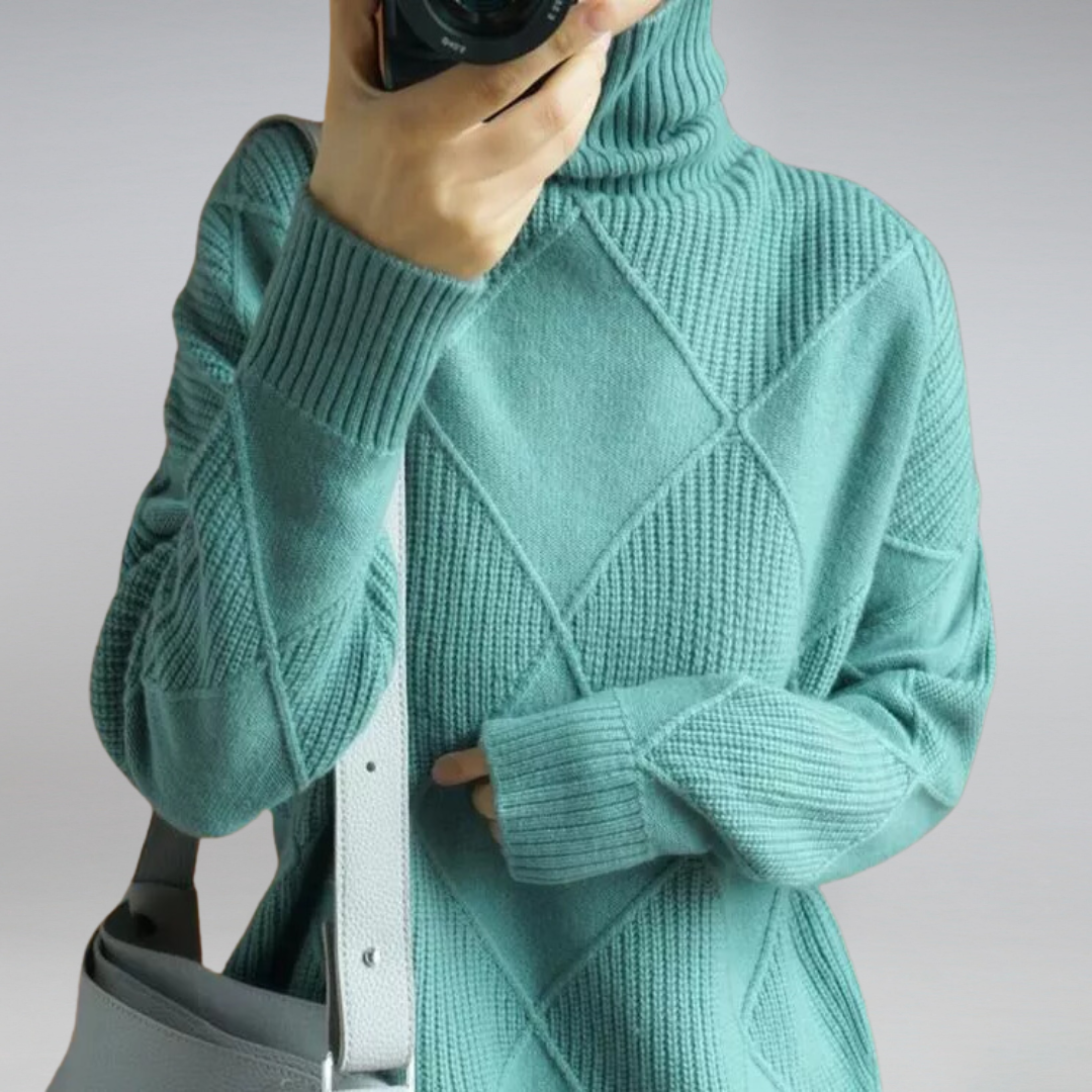 Gemütlicher geometrischer Strickpullover mit Rollkragen