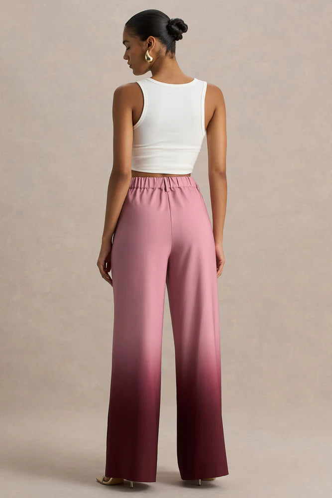 Ombre-Print Weite Hose mit Elastischem Bund und Taschen