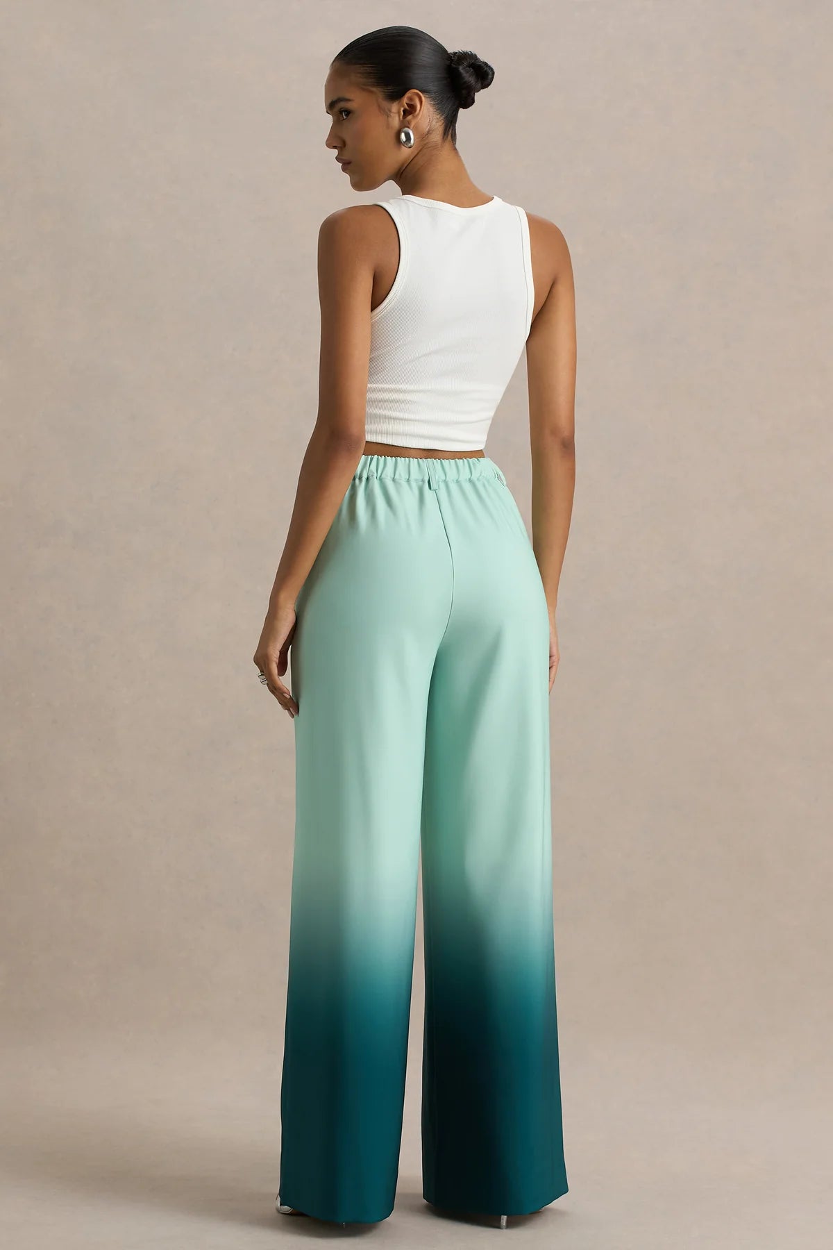 Ombre-Print Weite Hose mit Elastischem Bund und Taschen