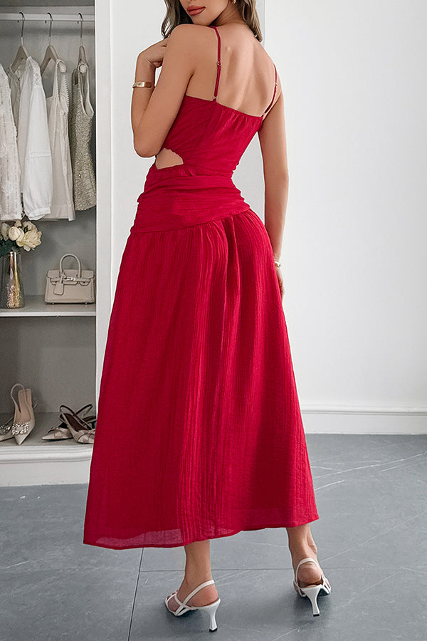 Ärmelloses Damen-Maxikleid mit V-Ausschnitt und hohlem Taillendesign