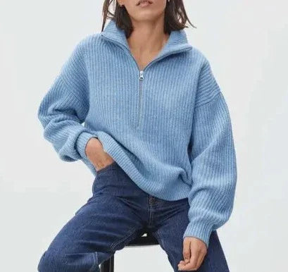 Gemütlicher dicker Strickpullover mit Reißverschlusskragen für herbstliche Schichten