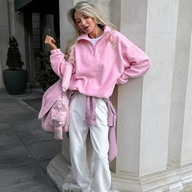 Pinkee™ – Kuscheliger Fleece-Pullover mit Reißverschluss