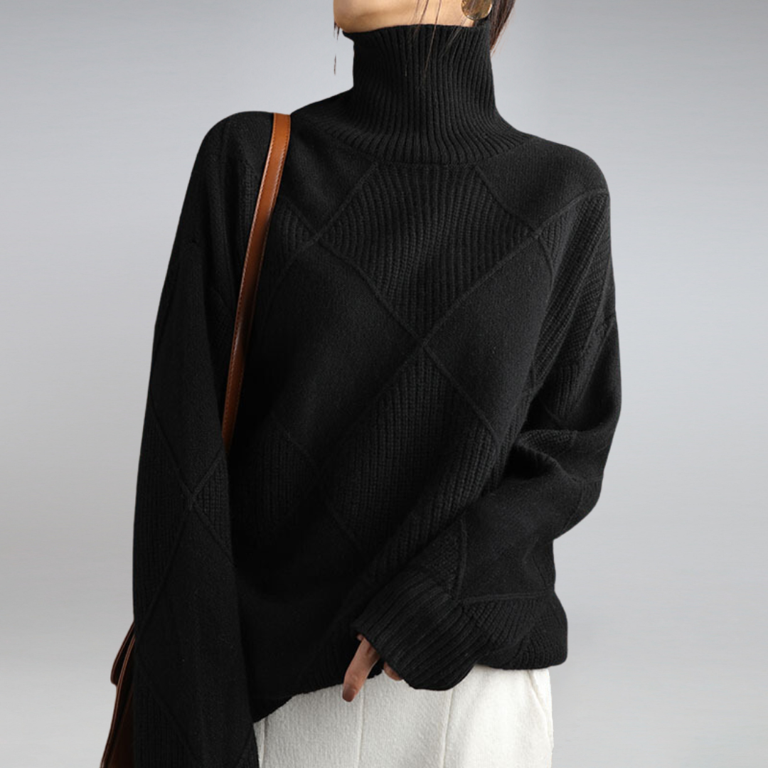 Gemütlicher geometrischer Strickpullover mit Rollkragen