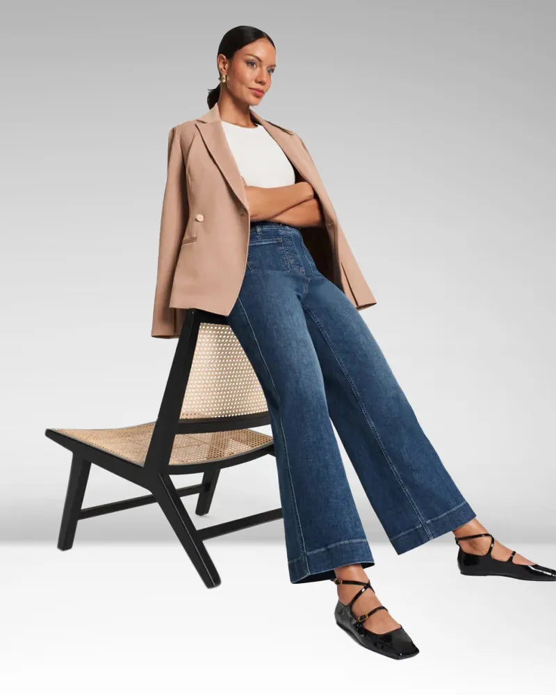 High-Waist Jeans mit weitem Bein aus Denim