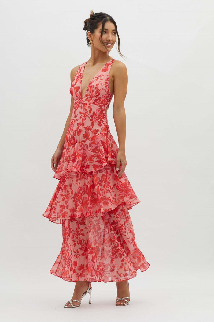 Maxikleid mit Blumenmuster und Rüschen für sommerliche Eleganz