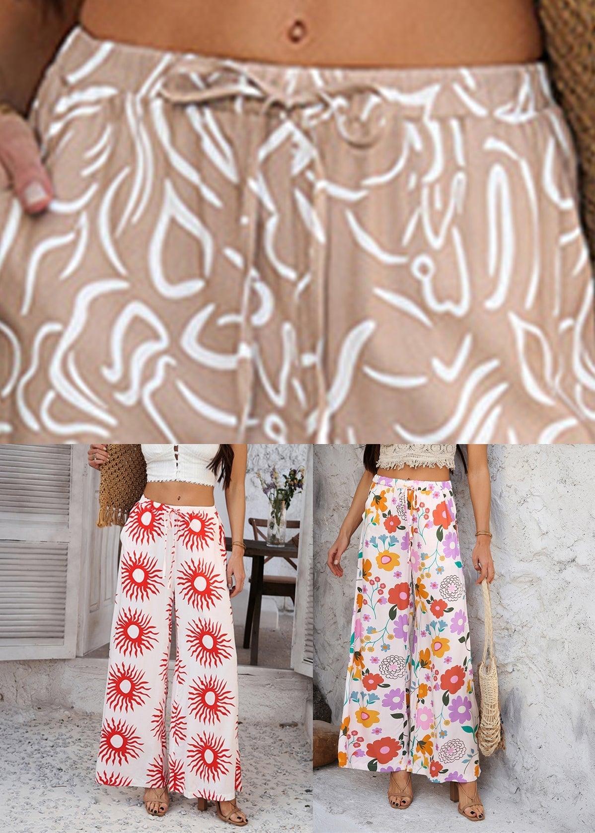Damen Locker geschnittene, hoch taillierte, weit geschnittene Sonnenblumen-Hose