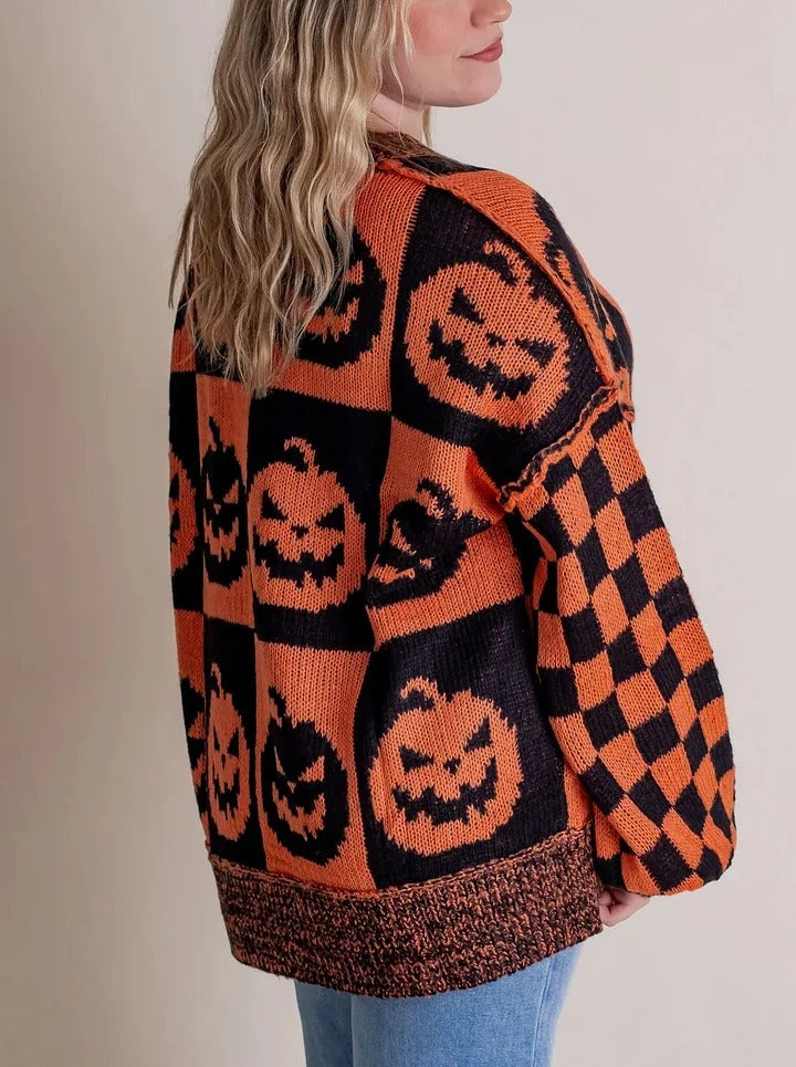 Halloween Karierter Strickpullover