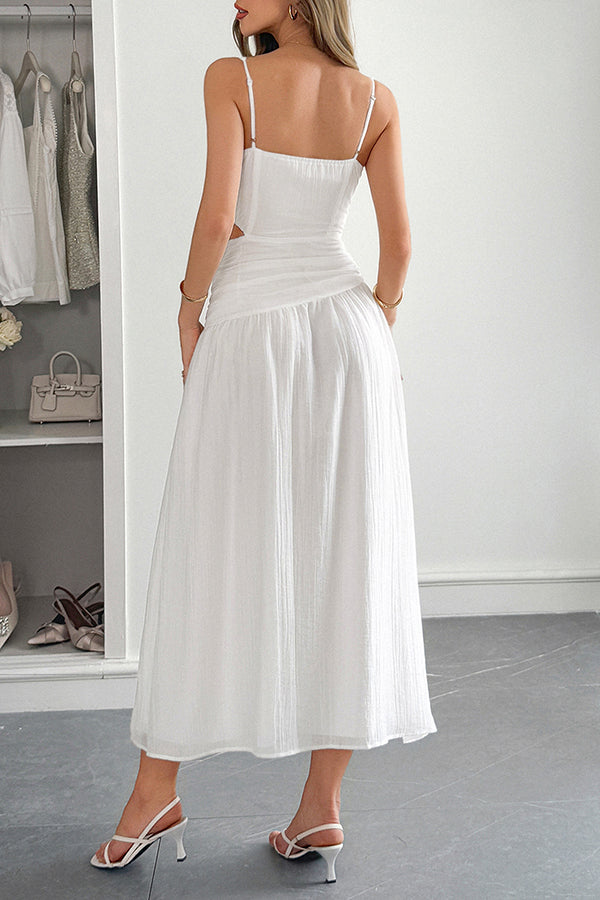 Ärmelloses Damen-Maxikleid mit V-Ausschnitt und hohlem Taillendesign
