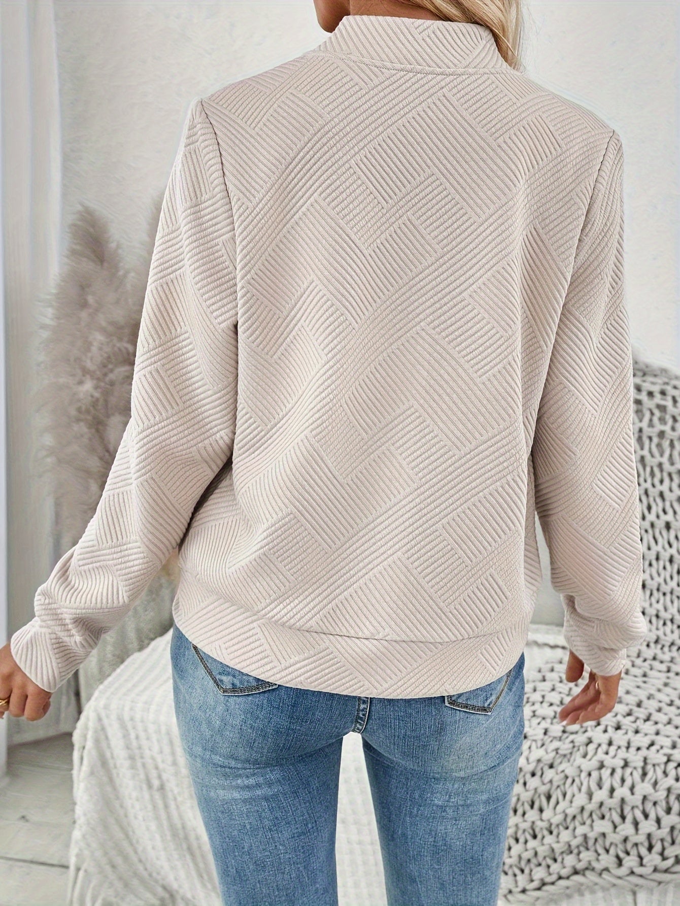 Texturierte Reißverschlussjacke für Damen Elegante Alltagsoberbekleidung