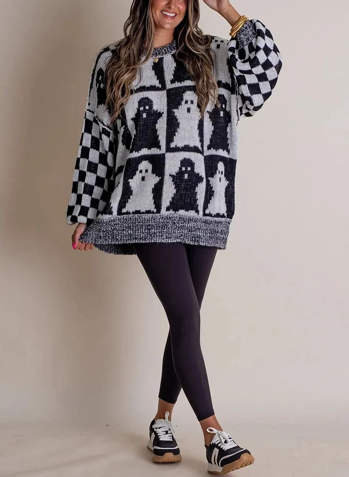 Halloween Karierter Strickpullover
