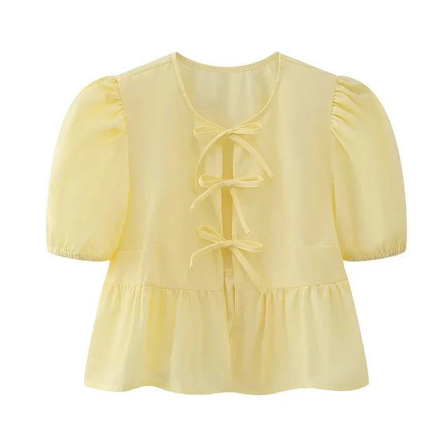 Bluse mit Leopardenmuster, Puffärmeln und Schleifendetail