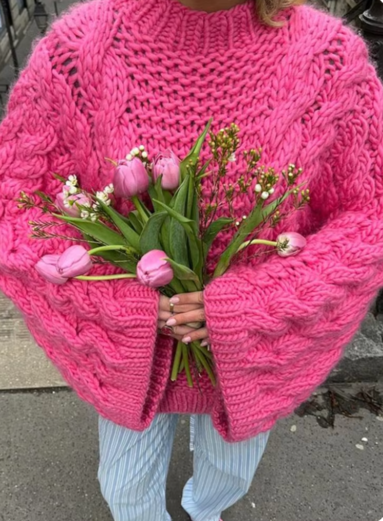 Gemütlicher Grobstrick übergroßer Pullover mit hohem Kragen
