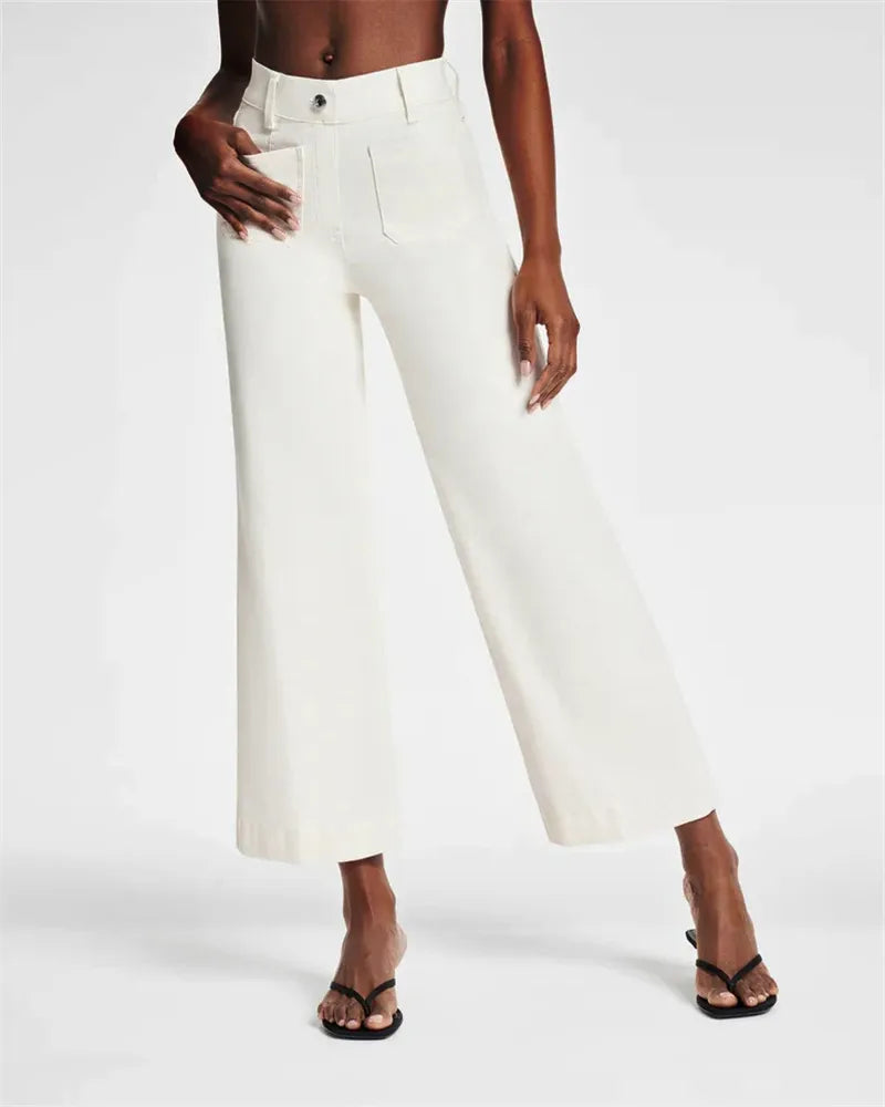 High-Waist Jeans mit weitem Bein aus Denim