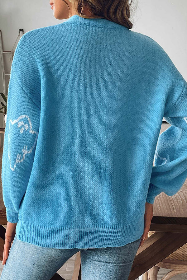 Gemütlicher Halloween-Geisterstrickpullover mit Knöpfen
