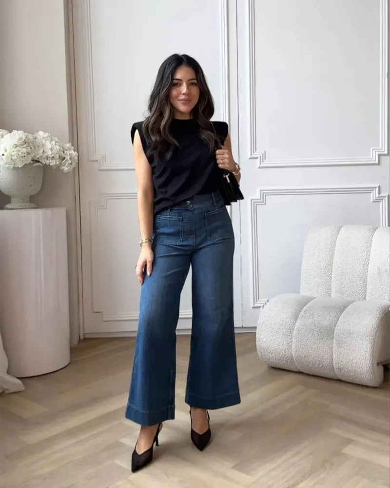 High-Waist Jeans mit weitem Bein aus Denim