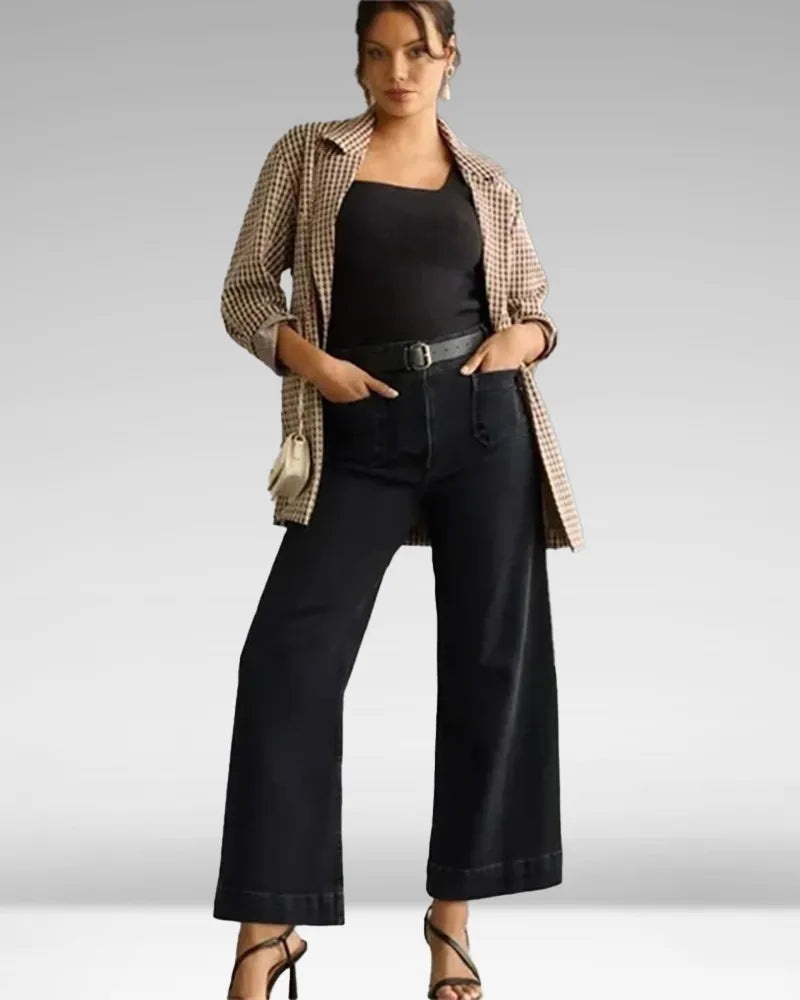 High-Waist Jeans mit weitem Bein aus Denim