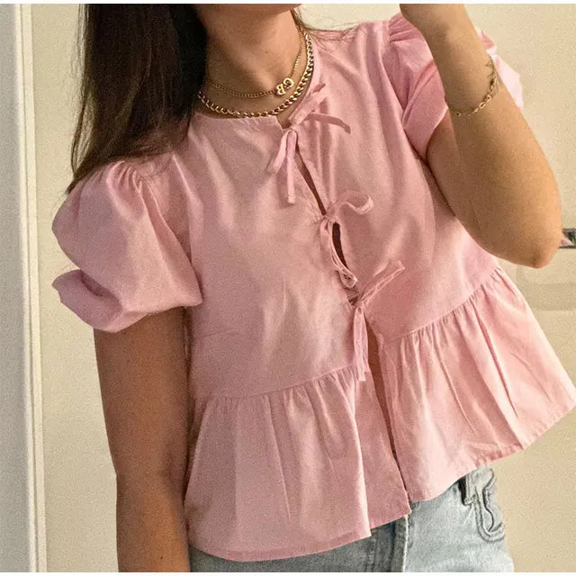 Bluse mit Leopardenmuster, Puffärmeln und Schleifendetail