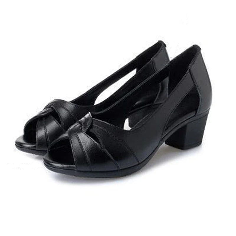 Leni | Elegante Peeptoe-Pumps mit Blockabsatz