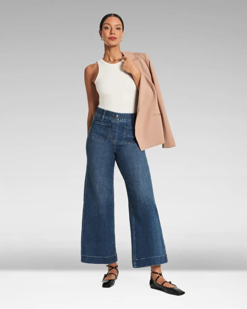 High-Waist Jeans mit weitem Bein aus Denim