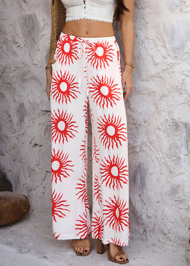 Damen Locker geschnittene, hoch taillierte, weit geschnittene Sonnenblumen-Hose