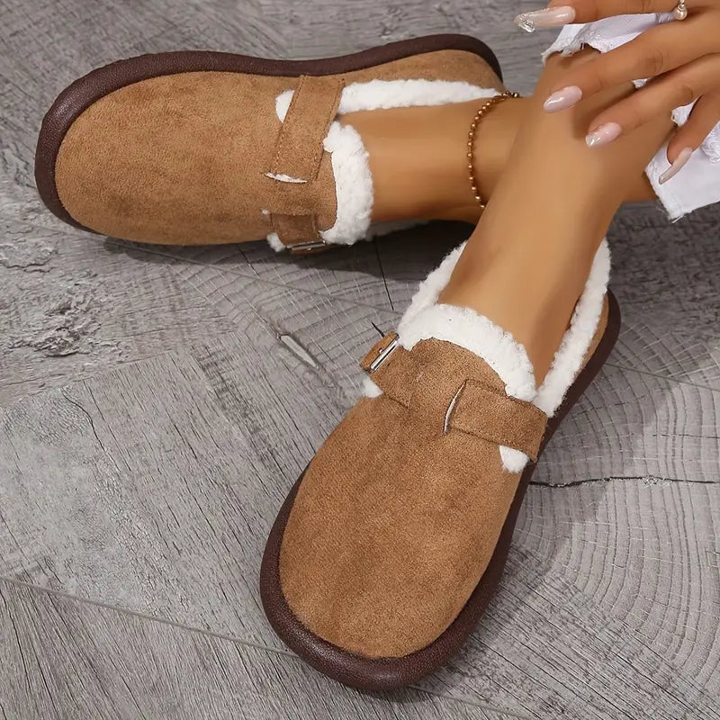 Bequeme Fleece-gefütterte Slip-On Ballerinas mit Schnallenriemen