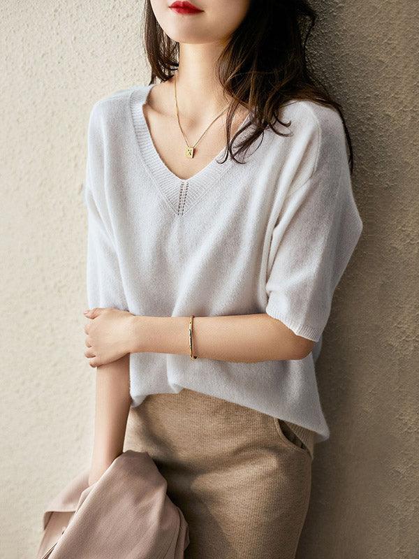 Luxuriöser weicher Kaschmirpullover mit V-Ausschnitt für Damen