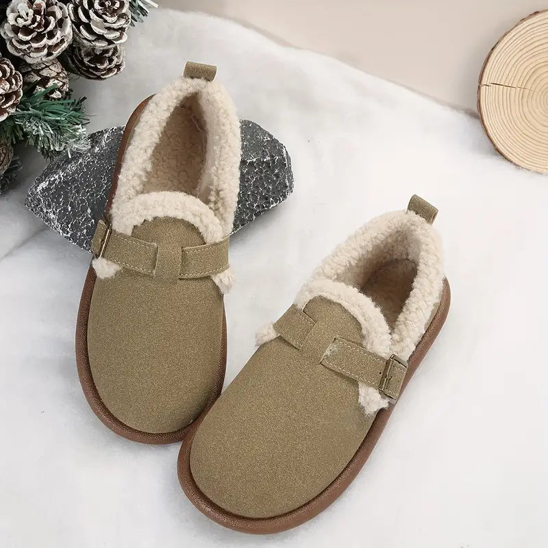 Bequeme Fleece-gefütterte Slip-On Ballerinas mit Schnallenriemen