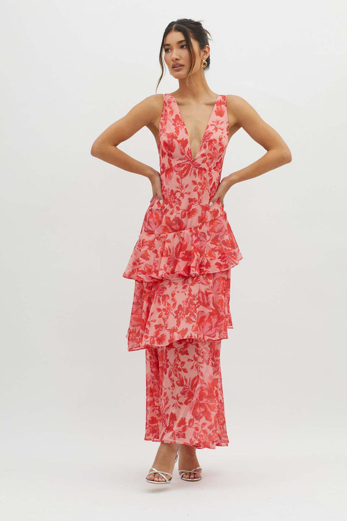 Maxikleid mit Blumenmuster und Rüschen für sommerliche Eleganz