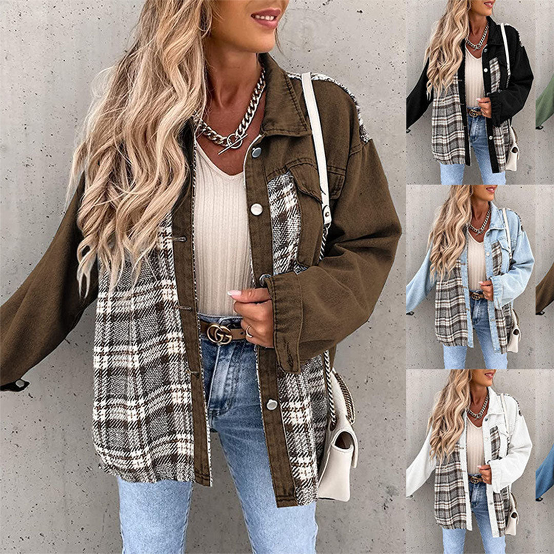 Schicke karierte Jacke mit klassischem Kragen und Knopfdetail