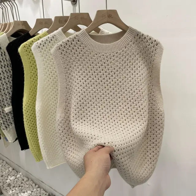 Damen Ärmelloser Strickpullover Leichtes Lockeres Oberteil