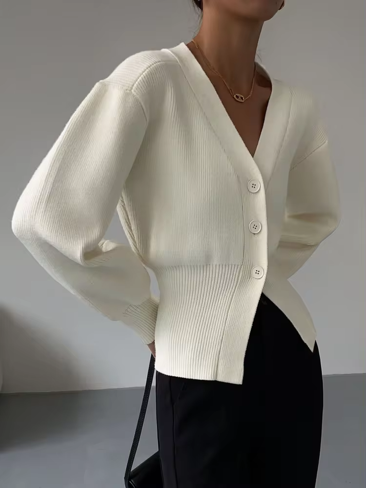 Gemütlicher V-Ausschnitt Strickcardigan mit Knöpfen
