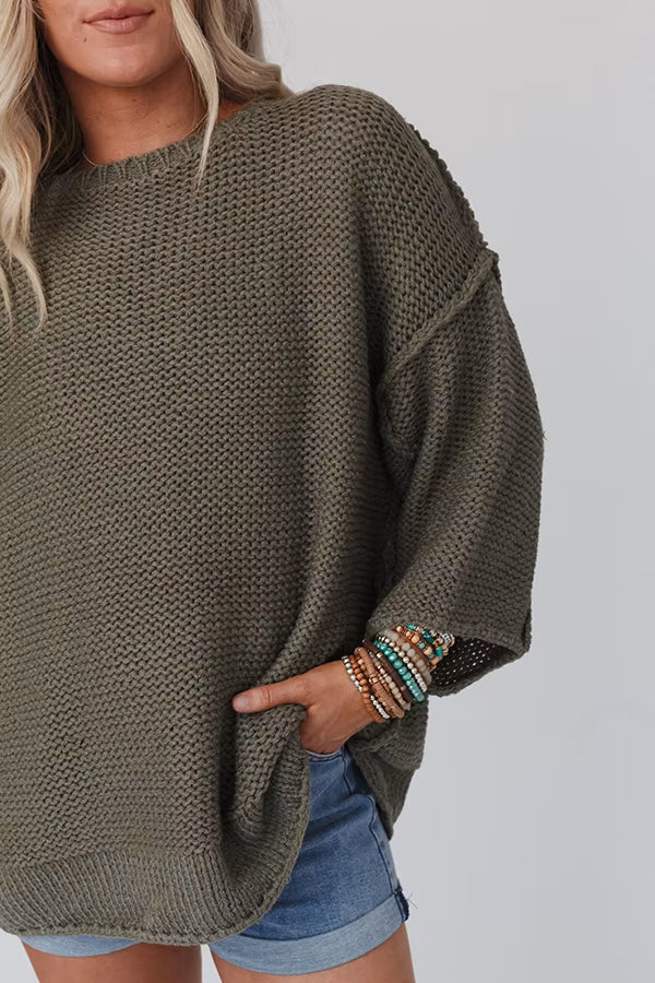 Gemütlicher Strickpullover mit Rundhalsausschnitt für täglichen Komfort
