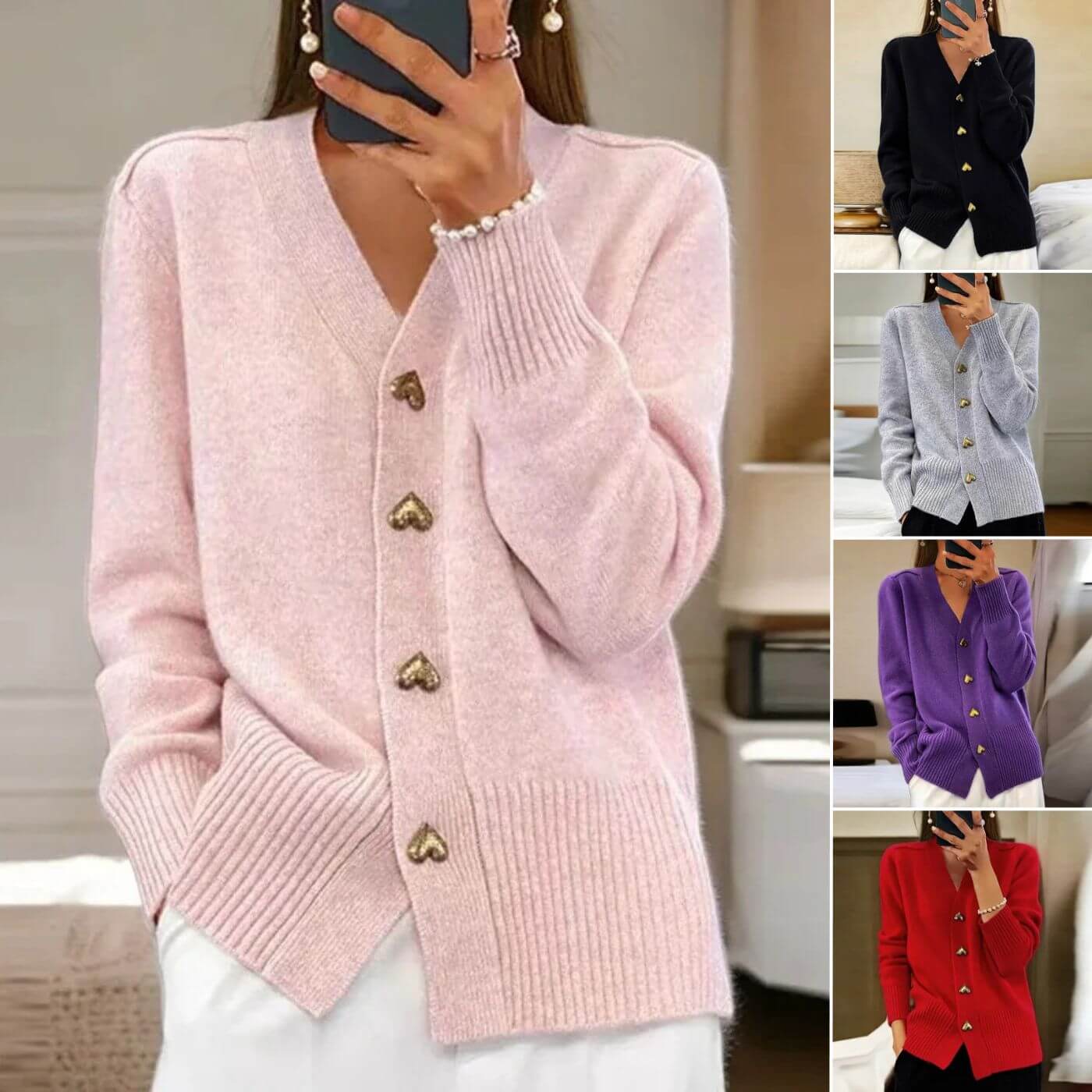 Schicke Strickjacke mit Herzknopf-Akzenten