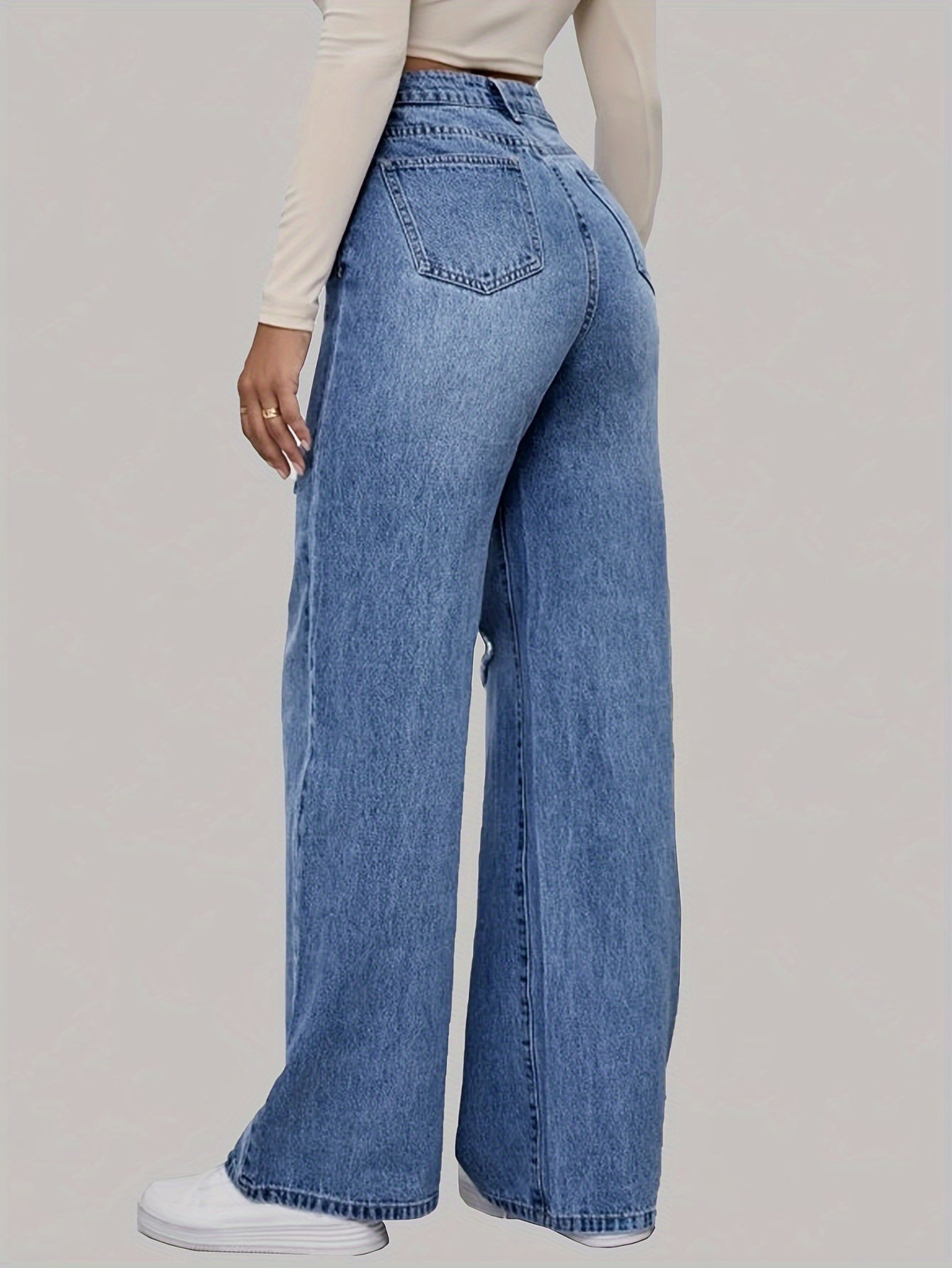 High-Waist Jeans mit weitem Bein und Grafikdesign